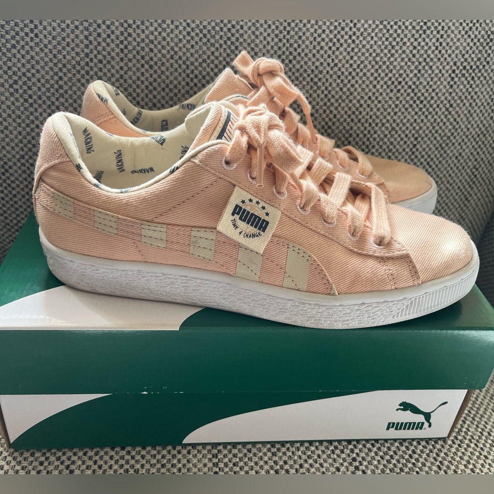 Puma Pink & Khaki Basket Canvas Time 4 Change Sneakers in box
